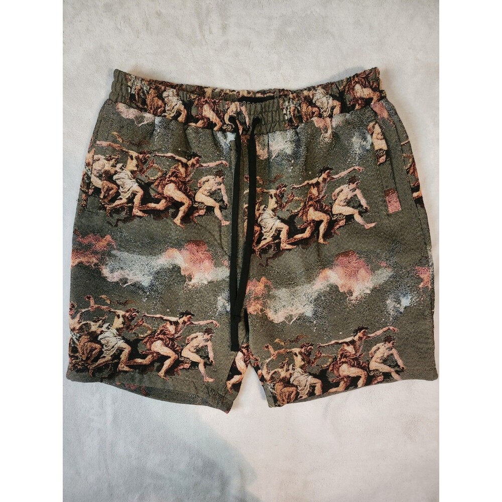 Reason Clothing Woven Tapestry Shorts Men's XL Renaissance Classical Art Green